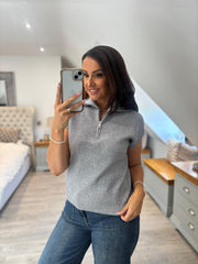 Grey Collared Short Sleeve Knit Annie