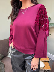 Wine Sequin Panel Sweatshirt Victoria