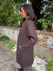 Chocolate Stud Detail Coat Meredith