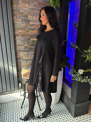 Black Sequin Panel Sweatshirt Dress Olive
