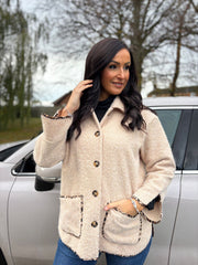 Stone Leopard Trim Coat Maisy