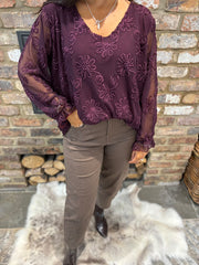 Grape Textured Floral Mesh Top Imogen