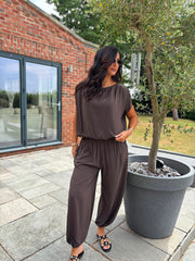 Chocolate Two Piece Trouser Set Sara