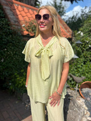 Lemon Embellished Pussy Bow Blouse Danica