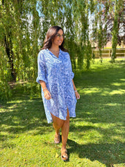 Blue Floral Paisley Longline Shirt Lucinda