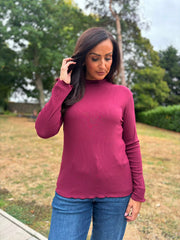 Wine Ribbed Flute Neck Top Charlotte