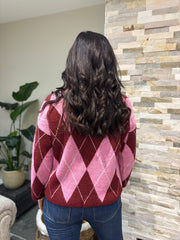 Candy Pink Argyle Pattern Knit Jumper Meredith
