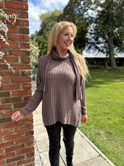Mocha Ribbed Scarf Top Zeta