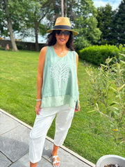 Khaki Embellished Tree Of life Vest Top Olivia