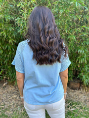 Denim Net Sleeve Applique Tee Gemma