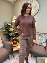 Chocolate Lace Up Sleeve Knit Aubrey