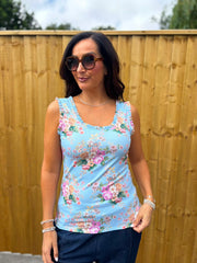 Blue Vintage Floral Ruffle Vest Yasmin