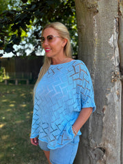 Blue Abstract Pattern Knit Tori