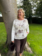 Winter White Crochet Hem Floral Top Ellis
