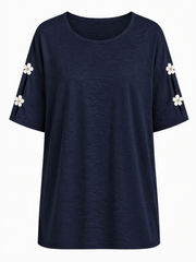 Navy Applique Floral Crepe Top Astra