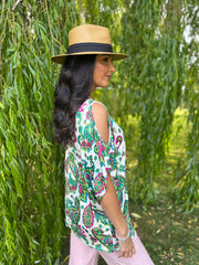 Green Paisley Cold Shoulder Top Suzie