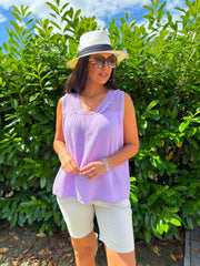 Lilac Floral Mesh Bubble Cotton Top Robin