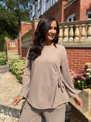 Mocha Long Sleeve Tie Top Corrina