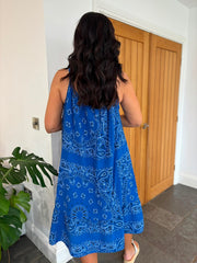 Royal Blue Paisley Bubble Cotton Summer Dress Flo
