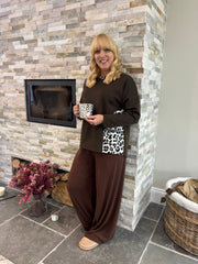 Chocolate Leopard Trim Sweat Top Kathy
