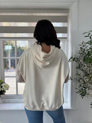 Cream Luxury Lace Mesh Hoodie Adalynn