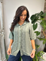 Khaki Lace Detail Blouse Hattie