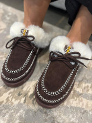Chocolate Faux Fur Talia Mules