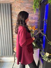 Wine Ruch Sequin Detail Top Avril