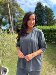 Charcoal Crochet Hooded Top Clarice