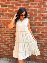 Stone Bubble Cotton Fringed Tier Dress Amanda