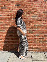 Stone Premium Leopard Pull on Wide Leg Trousers