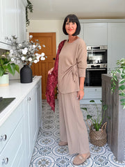 Mocha Long Sleeve Tie Top Corrina