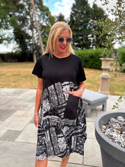 Monochrome Half Printed Pocket Dress Amelia