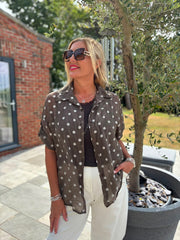 Chocolate Polka Dot Blouse Kathy