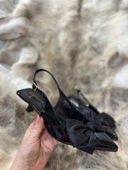 Black Kitten Heel Bow Shoes