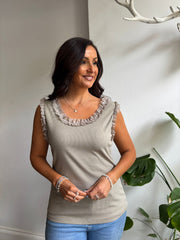 Mocha Ruffle Vest Simone