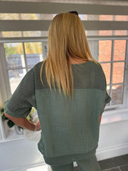 Khaki Bubble Cotton Trouser Set Hayley