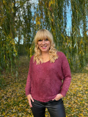 Wine Shimmer V Neck Knit Seren