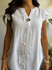 White Floral Frill Sleeve Top Chrissy