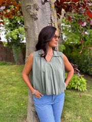 Khaki Bubble Hem Sleeveless Top Scarlett