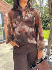 Chocolate Flower Pattern Mesh Top Louise