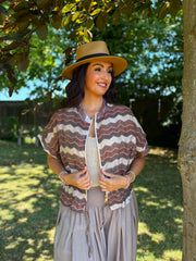 Chocolate Zig Zag Short Sleeve Bomber Angie