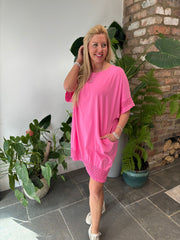 Lipstick Pink Crochet Trim Dress Sabrina