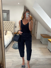 Navy Barrel Leg Trousers