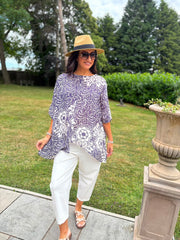 Navy Baroque Floral Print Top Maggie
