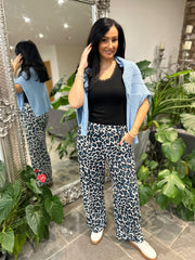 Teal  Leopard Seam Front Trousers