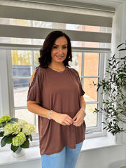 Chocolate Diamante Cold Shoulder Top Suzie