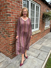 Wine Pattern Stripe Shimmer Dress Freya