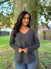 Charcoal Embellished Soft Knit Francine