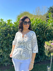 Grey Geometric Swirl Print Top Zoe